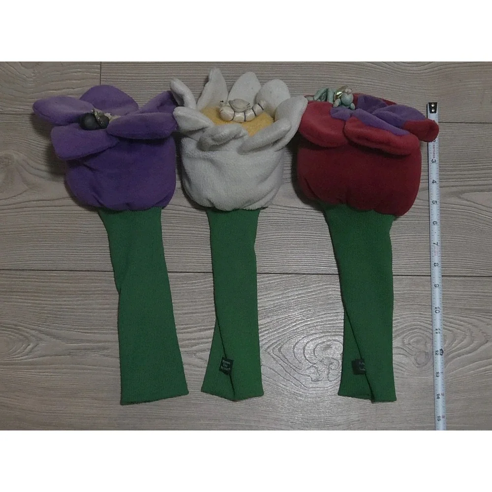 Winning Edge Designs Golf Headcover Lot 3 Flowers /w Bugs Plush Bundle Vintage